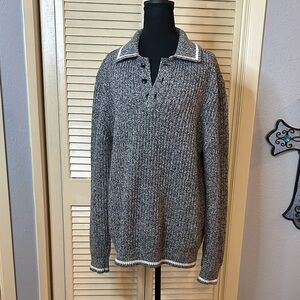 Ted Baker Charcoal Sweater with Ivory Accents Henley sweater